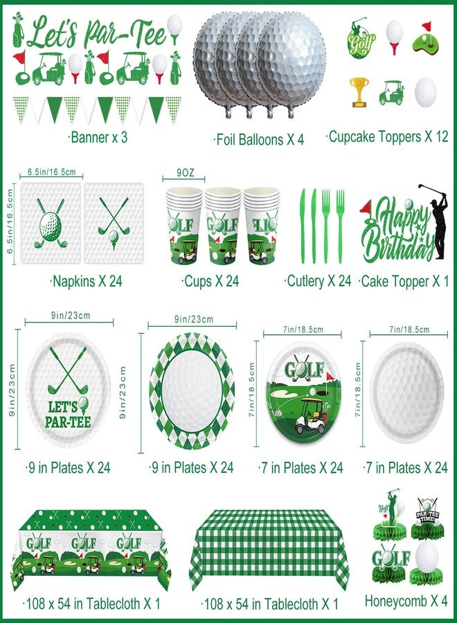 LINHAXM Golf Birthday Party Decorations Includes Plates, Napkins, Cups, Cutlery, Cake & Cupcake Toppers, Banner, Honeycomb Centerpieces, Tablecloths, Balloons for Golf Birthday Party Decorations, Serves 24 - Image 3